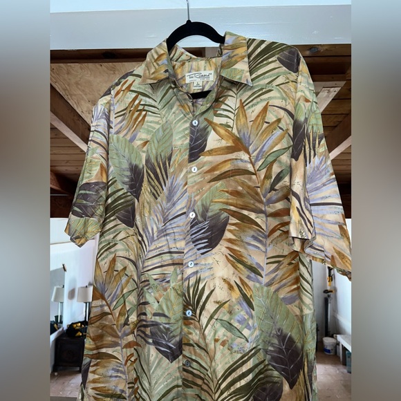 Tori Richard Hawaiian Shirt Mens L Cotton Lawn Brown Green Palm Leaf Leaves - Picture 3 of 6